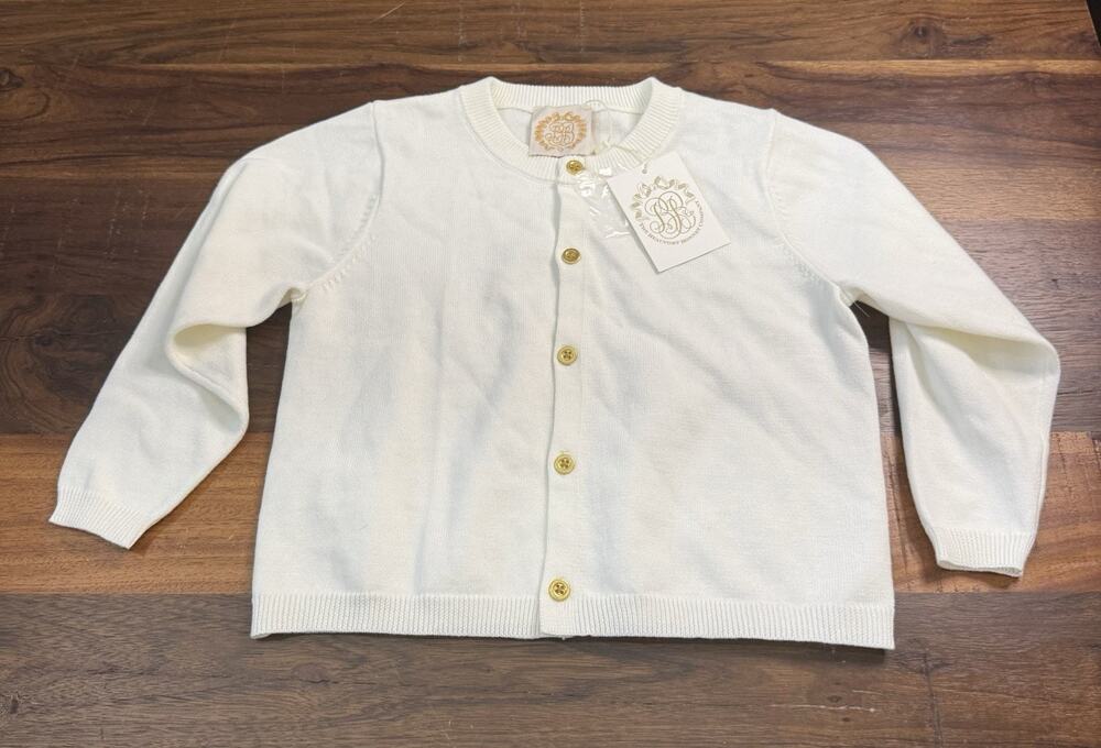 The Beaufort Bonnet Company Cambridge Cardigan White Cotton Gold Buttons 4T